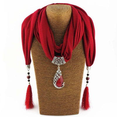 Enchanting Phoenix Stone Tasseled Scarf Red Clothing