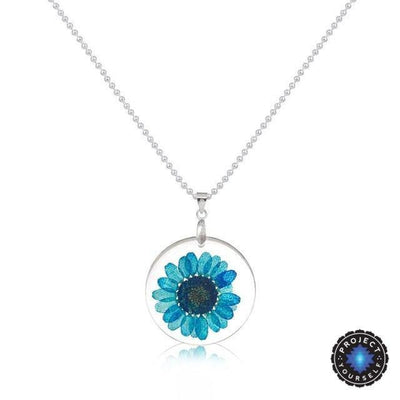Eternal Spring Flower Pendant Necklace Blue - Ball Chain Necklace
