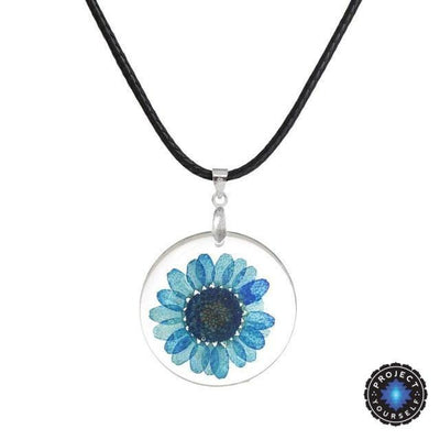Eternal Spring Flower Pendant Necklace Blue - Rope Chain Necklace