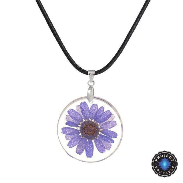 Eternal Spring Flower Pendant Necklace Purple - Rope Chain Necklace