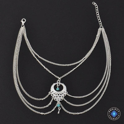 Ethnic Turquoise Beads Layered Foot Chain Anklets Silver Anklets