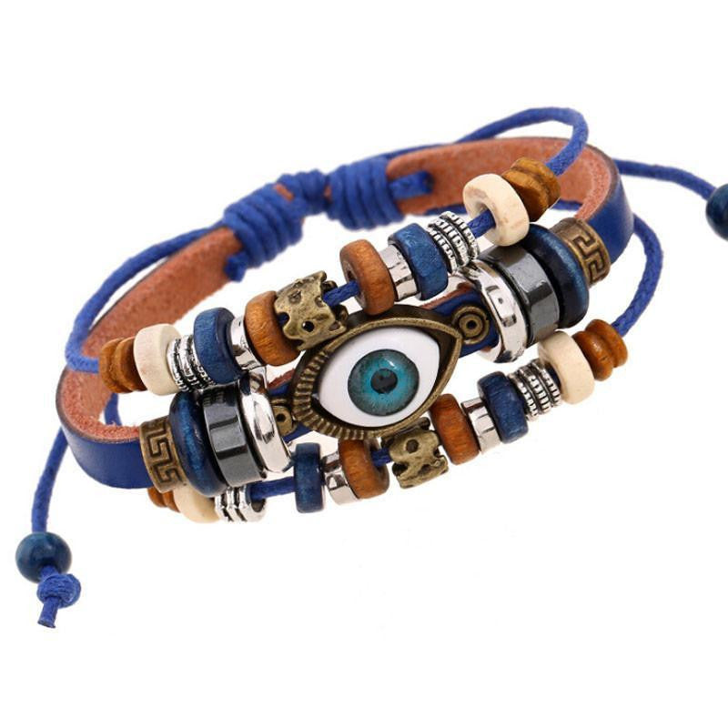 Evil Eye Adjustable Leather Bracelet Blue Bracelet