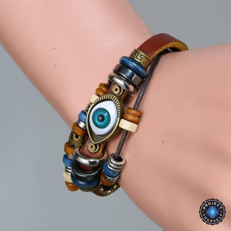Evil Eye Adjustable Leather Bracelet Bracelet