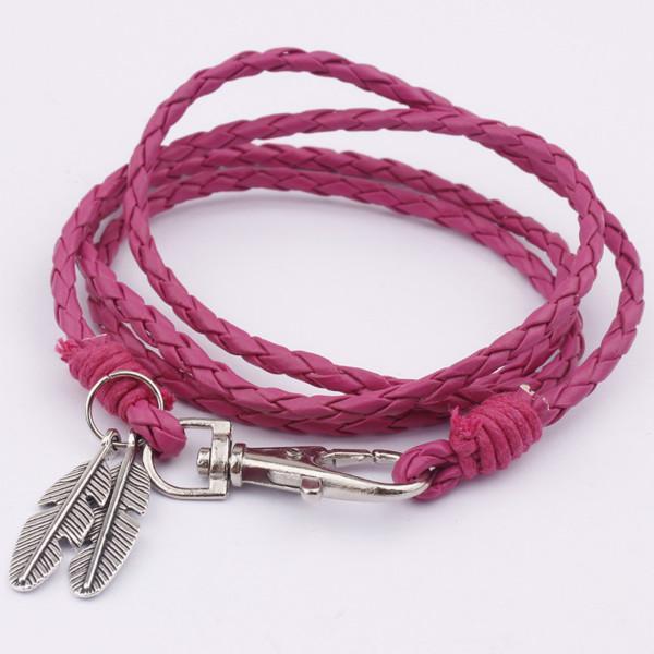 Feather Charm Multiwrap Leather Bracelet Rose Bracelet