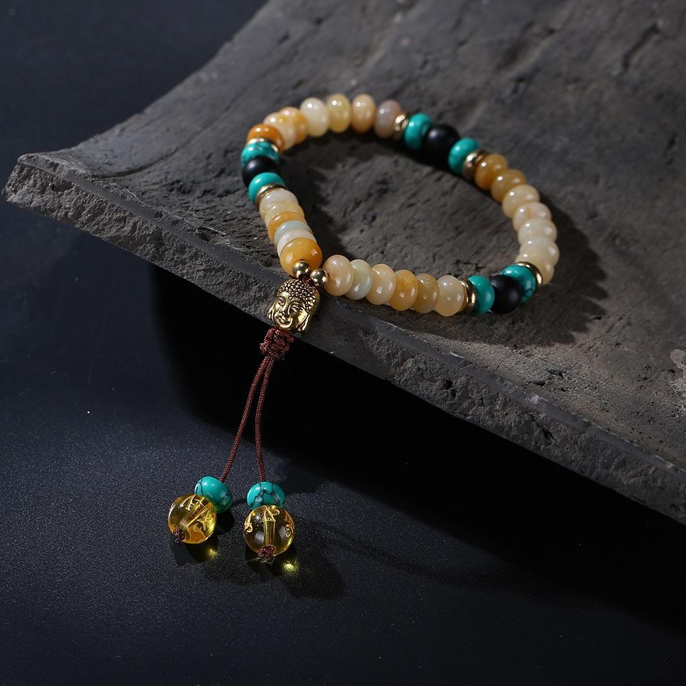 Flat Natural Lapis Lazuli Stone With 6 Syllable Mantra Tassel and Buddha Head Charm Mala Set Jewelry Set