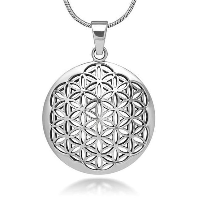 Flower of Life Pendant Necklace Silver Plated Silver 1 Necklace
