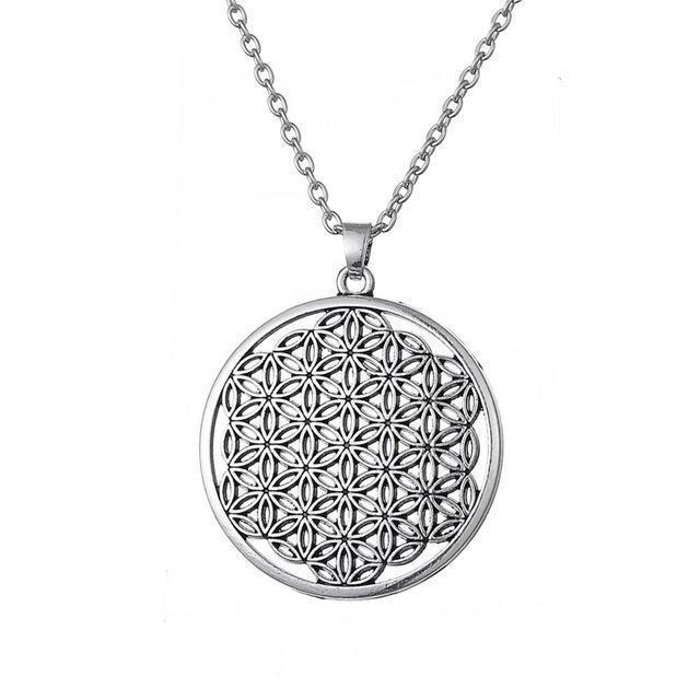 Flower of Life Pendant Necklace Silver Plated Silver 4 Necklace