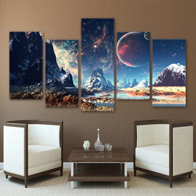 Galactic Mountain Landscape 5-Panel Painting Painting