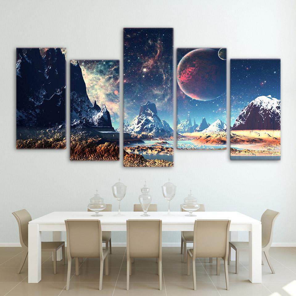 Galactic Mountain Landscape 5-Panel Painting Painting