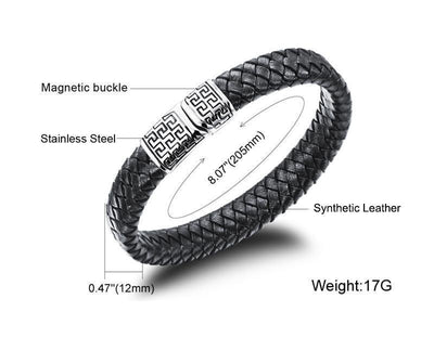 Geometric Tribal Stainless Steel Magnetic Clasp Woven Leather Bracelet Bracelets