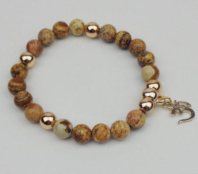 Gold Plated OM Charm with Natural Stone Beads Bracelet Bracelet