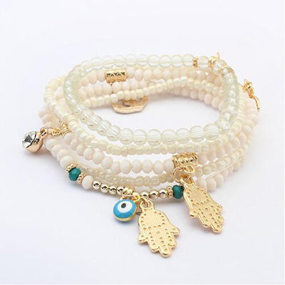 Hamsa and Evil Eye Multilayer Beads Bracelet White Bracelet