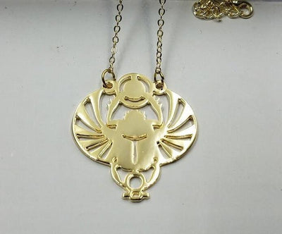 Handcut Winged Scarab Pendant Necklace Gold Necklaces