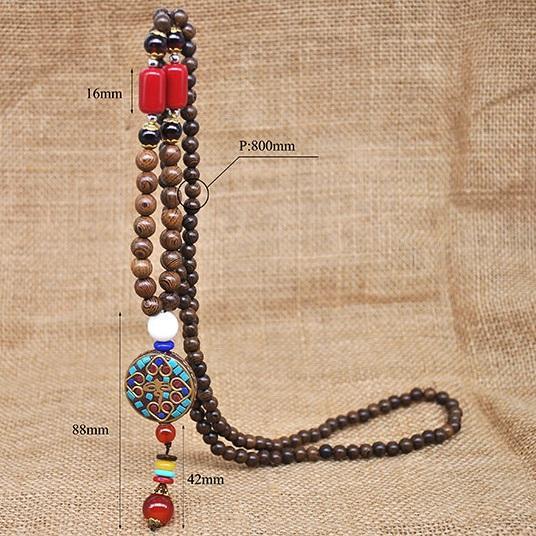 Handmade Nepal Buddhist Wenge Mala Necklace Necklace