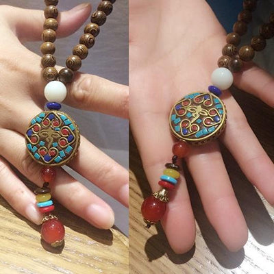 Handmade Nepal Buddhist Wenge Mala Necklace Necklace