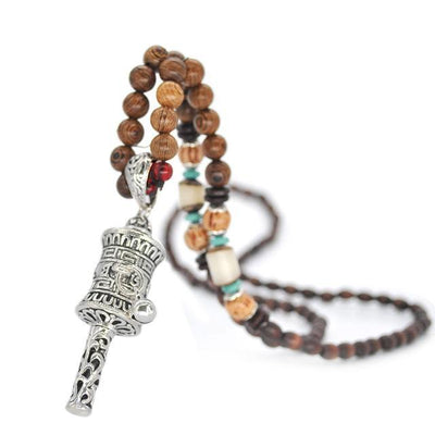Handmade Nepal Buddhist Wenge Mala Necklace Prayer Wheel 1 Necklace