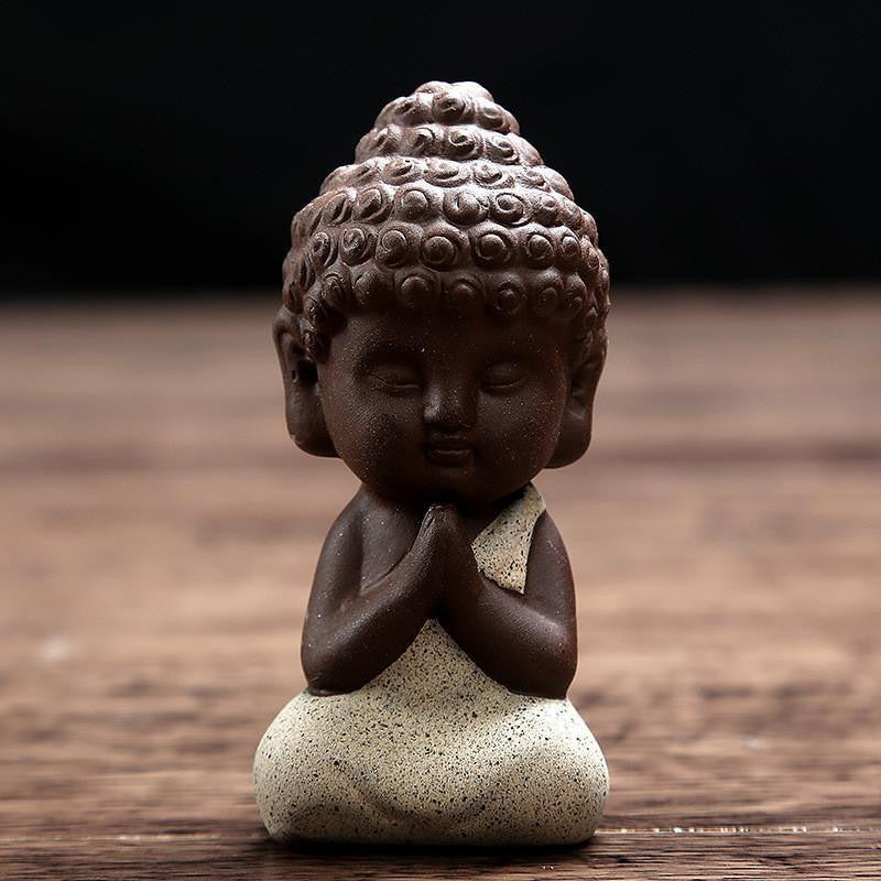 Handpainted Ceramic Little Buddha Figurine Beige Buddha Statue