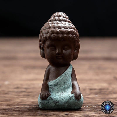 Handpainted Ceramic Little Buddha Figurine Blue Buddha Statue
