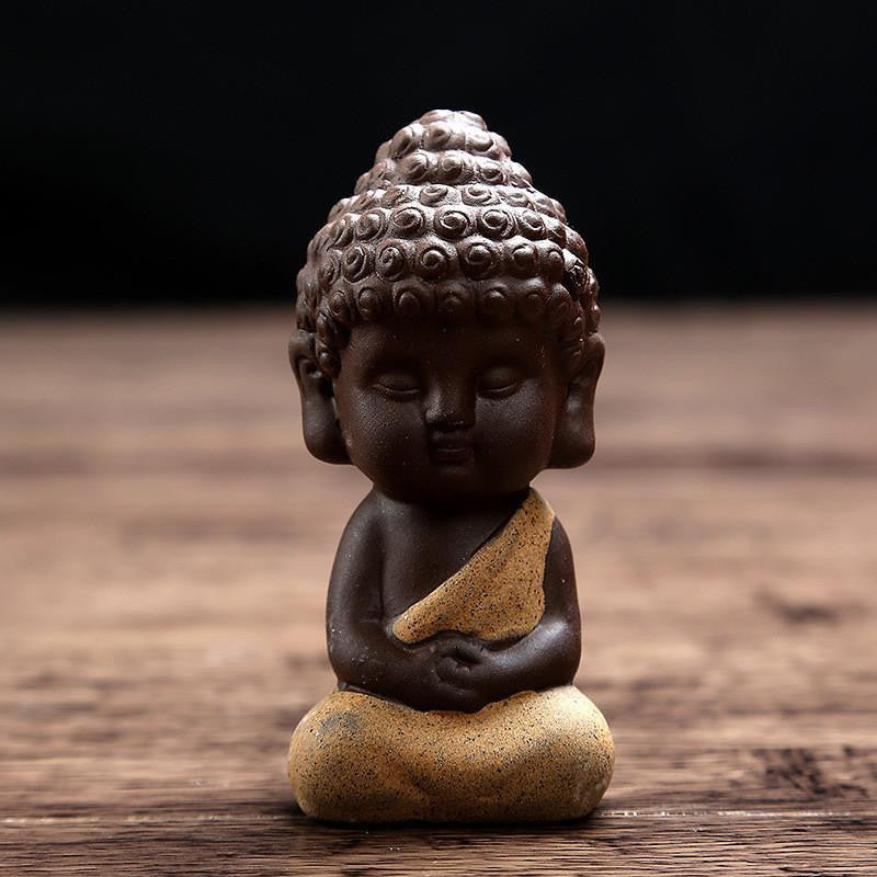 Handpainted Ceramic Little Buddha Figurine Yellow Buddha Statue