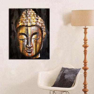HD Modern Golden Wood Buddha Painting Painting