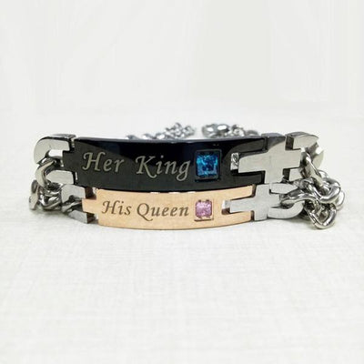 "His Queen", "Her King" Stainless Steel Couple Bracelets Bracelet
