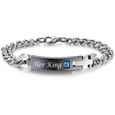 "His Queen", "Her King" Stainless Steel Couple Bracelets Her King - Black Bracelet