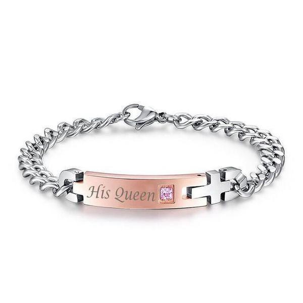 "His Queen", "Her King" Stainless Steel Couple Bracelets His Queen - Rose Gold Bracelet
