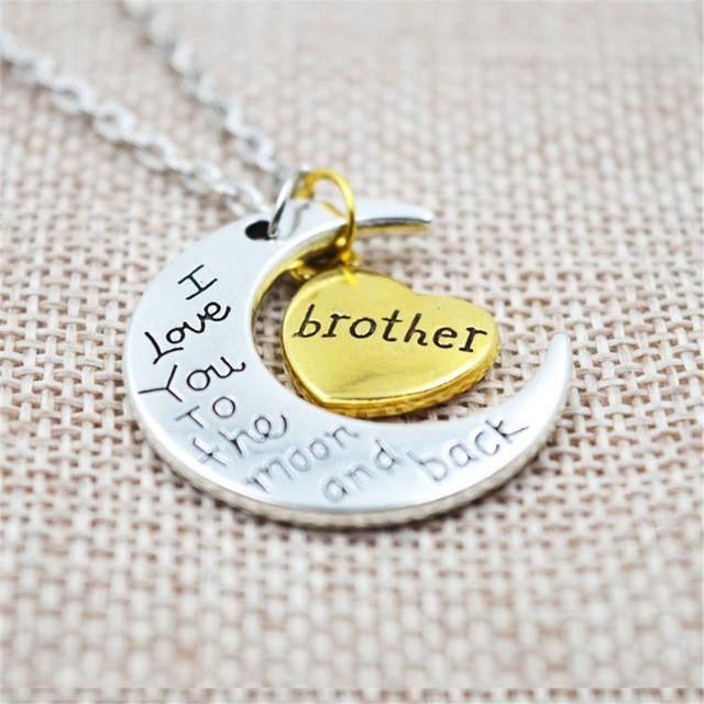 "I Love You To The Moon And Back" Two Tone Family Necklace Brother Necklace