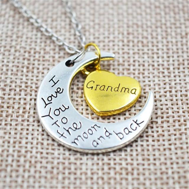 "I Love You To The Moon And Back" Two Tone Family Necklace Grandma Necklace