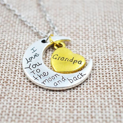 "I Love You To The Moon And Back" Two Tone Family Necklace Grandpa Necklace