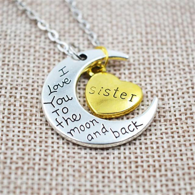 "I Love You To The Moon And Back" Two Tone Family Necklace Sister Necklace