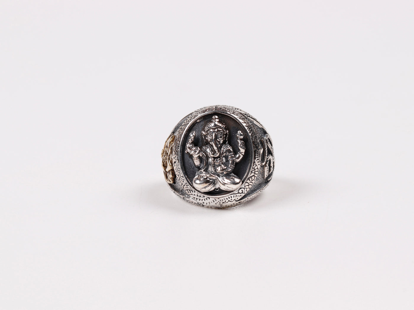 Golden Lotus Ganesh Sterling Silver Ring