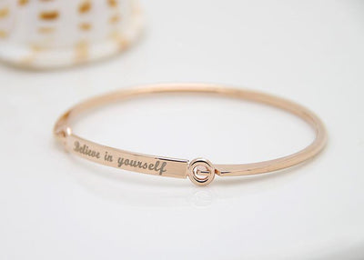Inspirational Script Engraved "Believe In Yourself" Bangle Bracelet Rose Gold Bracelet