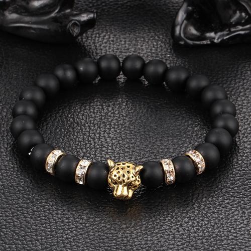 Leopard Charm Natural Stone Beads Bracelet Black Agate - Gold / Buy 1 - Save 50% Bracelet