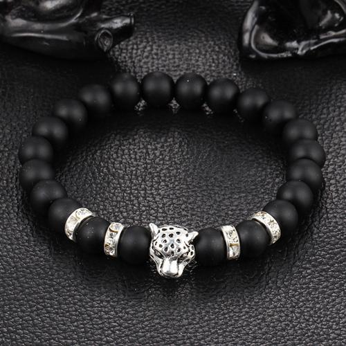 Leopard Charm Natural Stone Beads Bracelet Black Agate - Silver / Buy 1 - Save 50% Bracelet