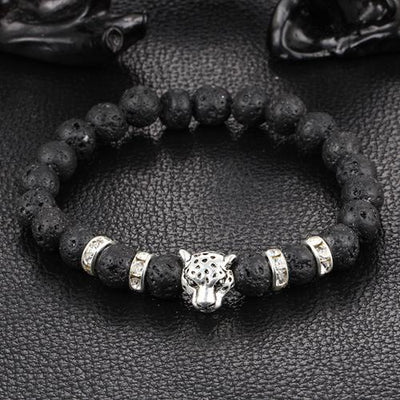 Leopard Charm Natural Stone Beads Bracelet Lava Stone - Silver / Buy 1 - Save 50% Bracelet