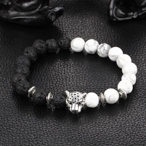 Leopard Charm Natural Stone Beads Bracelet Lava Stone / White Turquoise - Silver / Buy 1 - Save 50% Bracelet