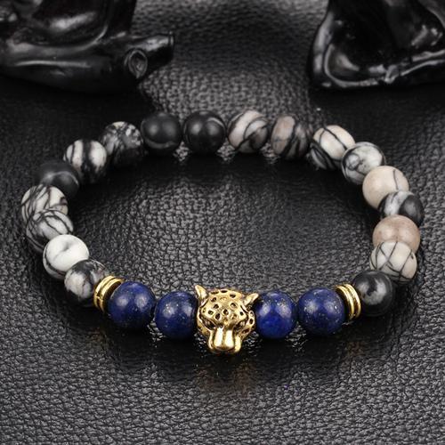 Leopard Charm Natural Stone Beads Bracelet Marble Agate \ Lapis Lazuli - Gold / Buy 1 - Save 50% Bracelet