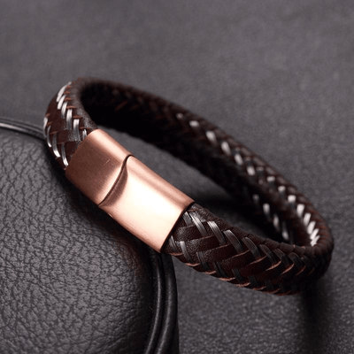 Limited Edition Stainless Steel Wire Cable Leather Bracelet 19cm | 7.5in / Brown Bracelet