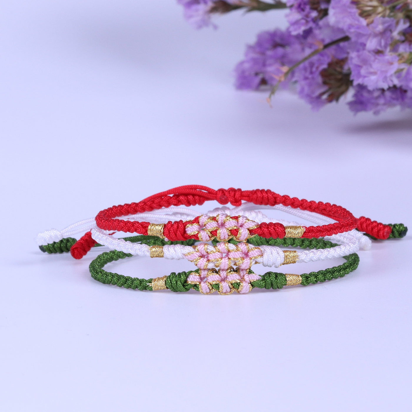 Lucky Handmade Buddhist Knots "Peach Flower" Rope Bracelet Bracelet