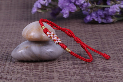 Lucky Handmade Buddhist Knots "Peach Flower" Rope Bracelet Red Bracelet