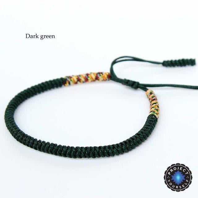 Lucky Handmade Buddhist Knots Rope Bracelet (New Colors!) Dark Green Bracelet