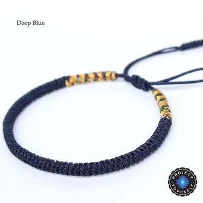 Lucky Handmade Buddhist Knots Rope Bracelet (New Colors!) Deep Blue Bracelet