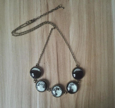 Luminous Phases of the Moon Glass Jewelry Bronze Necklace Necklace