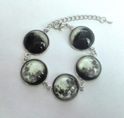 Luminous Phases of the Moon Glass Jewelry Silver Bracelet Necklace