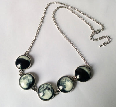 Luminous Phases of the Moon Glass Jewelry Silver Necklace Necklace