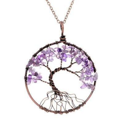 Magnificent Handmade Tree of Life Natural Stone Pendant Necklace Amethyst Chakra Necklace
