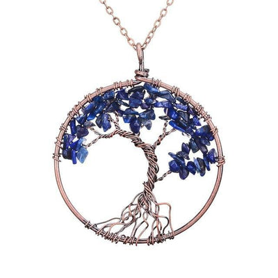 Magnificent Handmade Tree of Life Natural Stone Pendant Necklace Lapis Lazuli Chakra Necklace