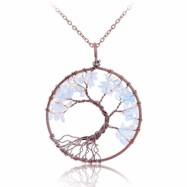 Magnificent Handmade Tree of Life Natural Stone Pendant Necklace Opal Chakra Necklace