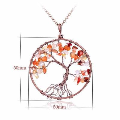 Magnificent Handmade Tree of Life Natural Stone Pendant Necklace Red Agate Chakra Necklace